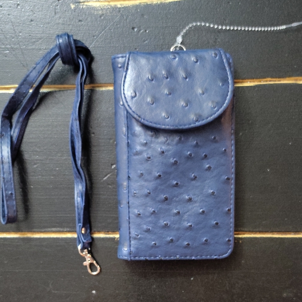 Blue Ostrich Pattern Phone/Large Pocket Wallet